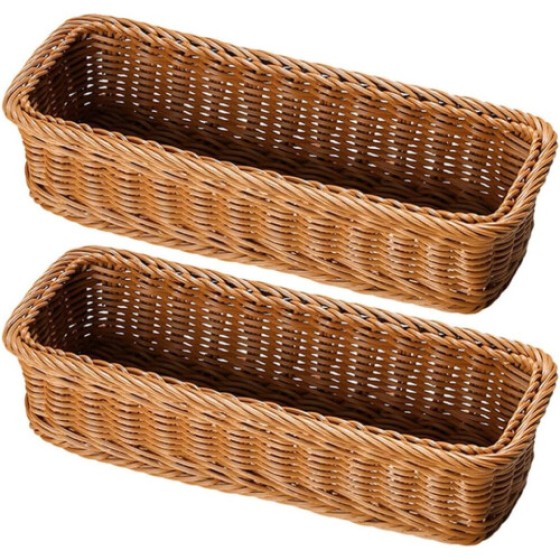 Set Keranjang Peralatan Dapur Anyaman (2 Buah), Rak Penyimpanan Peralatan Dapur Renda Persegi Panjang, Ideal untuk Penyimpanan di Meja Dapur, Organizer Peralatan Anyaman